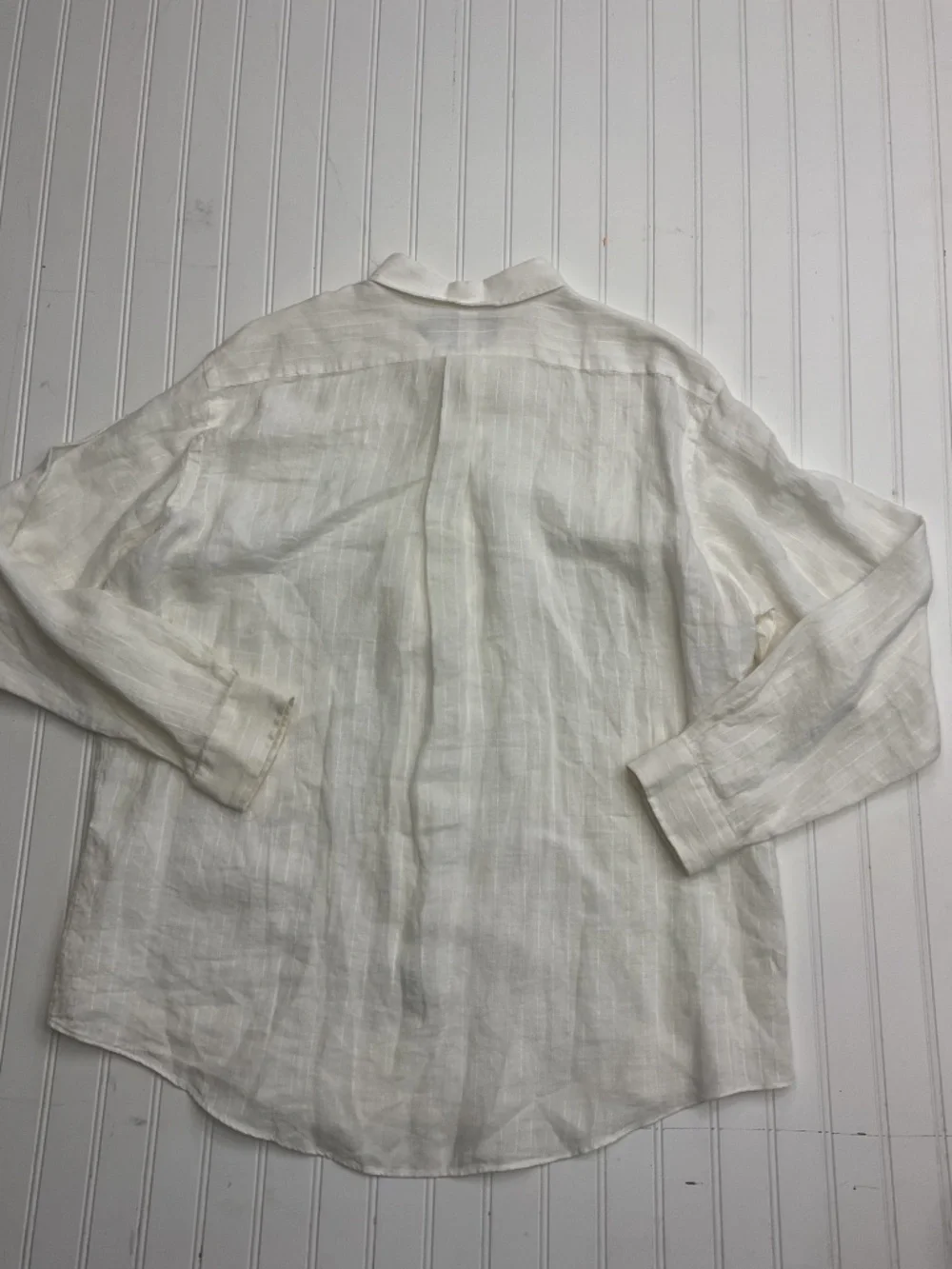 Polo Ralph Lauren Men XXL White Textured Stripe 100% Linen Button Down Shirt